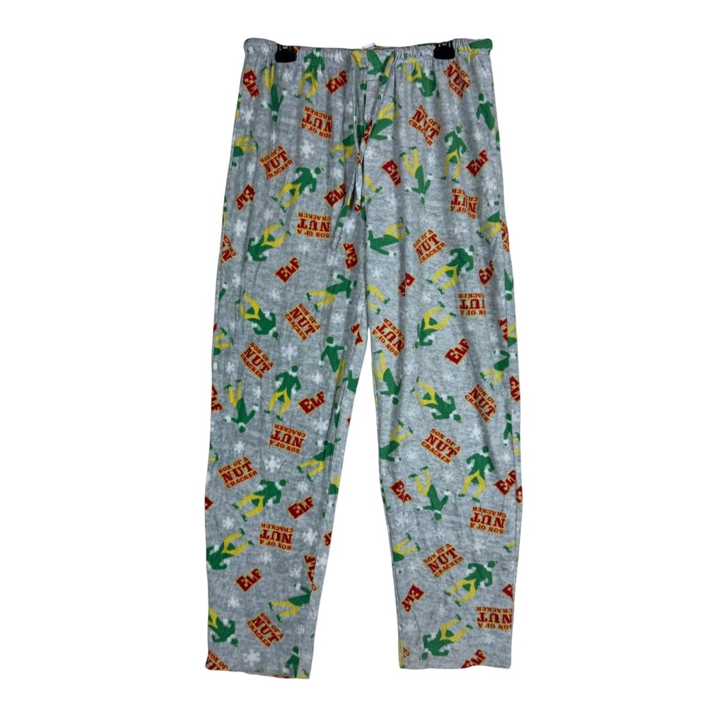 Elf Pajama Pants Mens XL Gray Buddy The Elf Fleece Graphic Christmas‎ Lounge